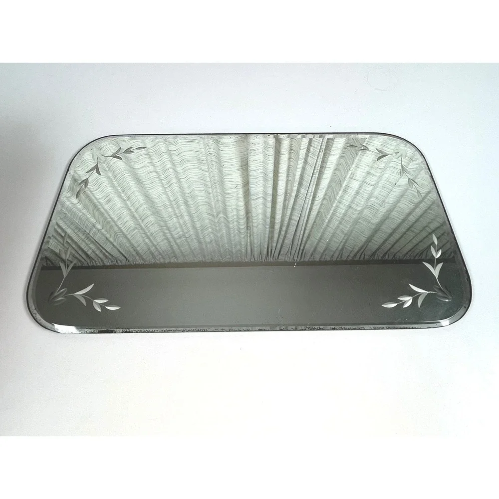 Mirror Vanity Tray Silver 18x10 Etched Floral Beveled VTG MCM